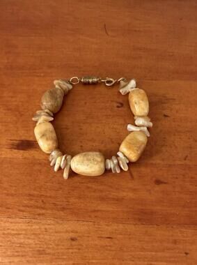 Bohemian Chunky Beaded Bracelet with Shell Natural Stone Coastal Style
